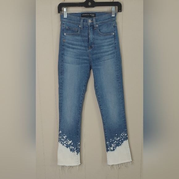 Veronica Beard Carly High Rise Bleach Above Ankle Crop Splatter Jeans Size 24 - Picture 3 of 8